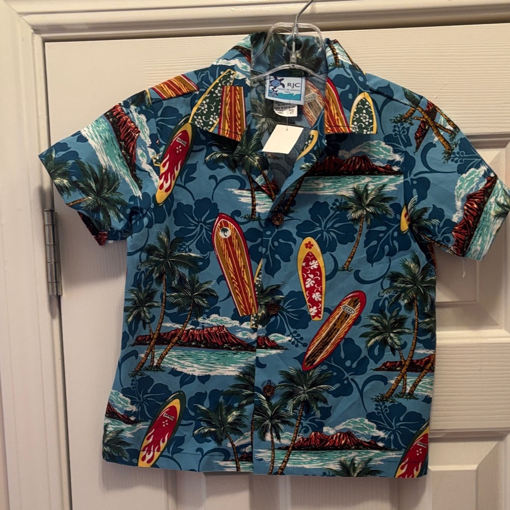 NWT RJC Blue Surfboard Print Shirt